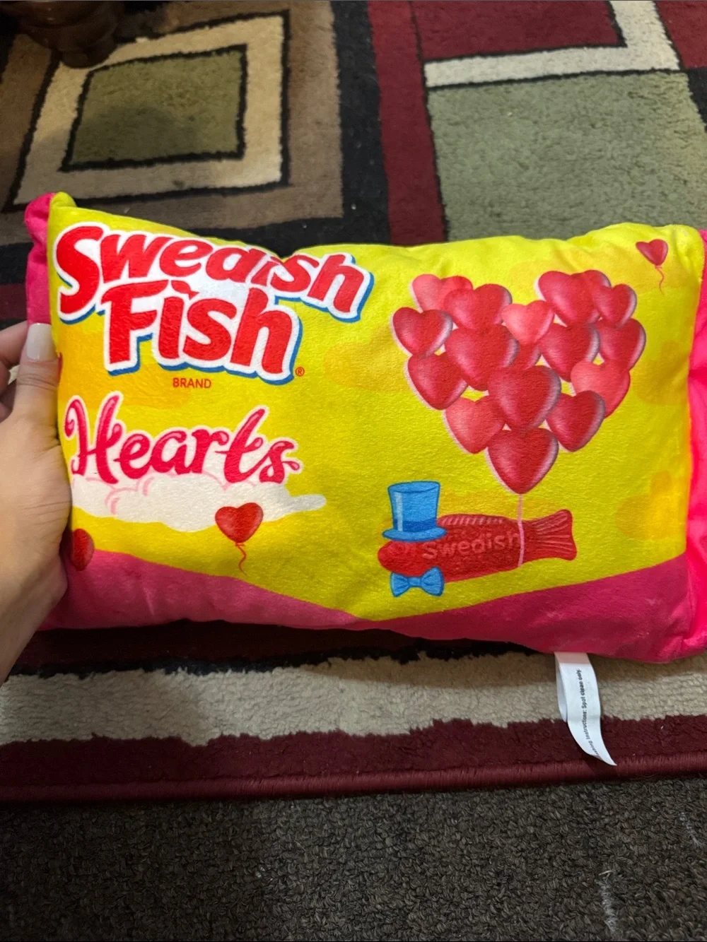 Hearts Plush Pet Pillow - Pink & Yellow